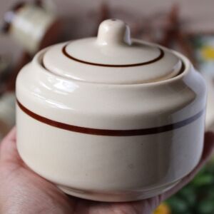 Classic Cream and Brown Ceramic Sugar Bowl